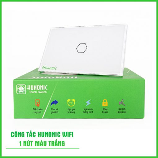 công tắc thông minh hunonic wifi 1 nút màu trắng 1