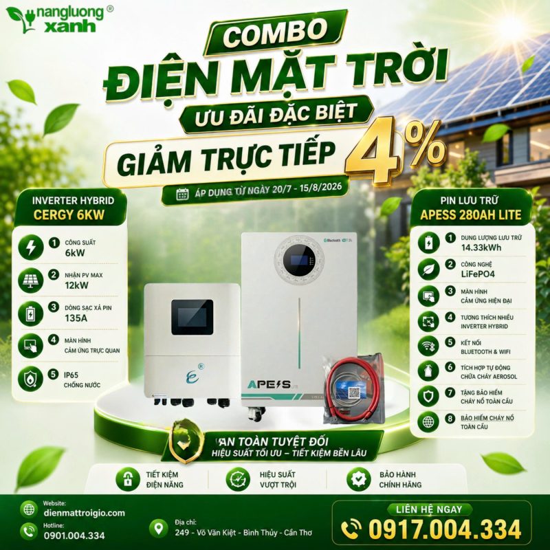 Combo Inverter CERGY Eco 6kW + Pin Lưu Trữ APESS Lite 14.33kWh