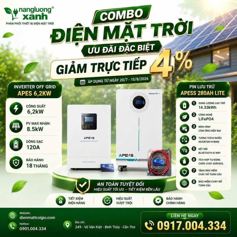 Combo inverter APESS 6.2kW và Pin Lưu Trữ APESS Lite 14.33kWh